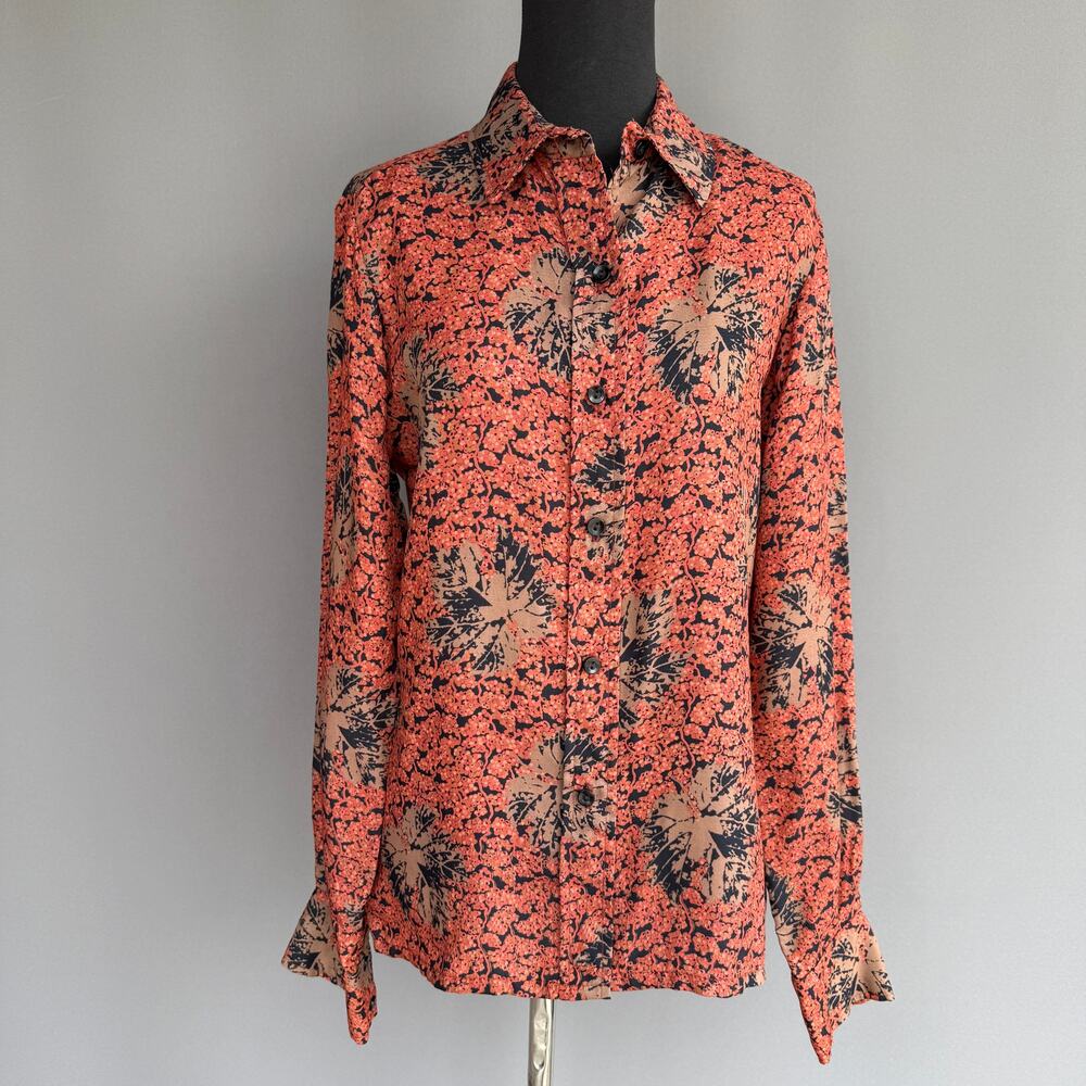 Vintage Fall Themed button up - Ernst Strauss & Schnell Sports - rust - leaves M